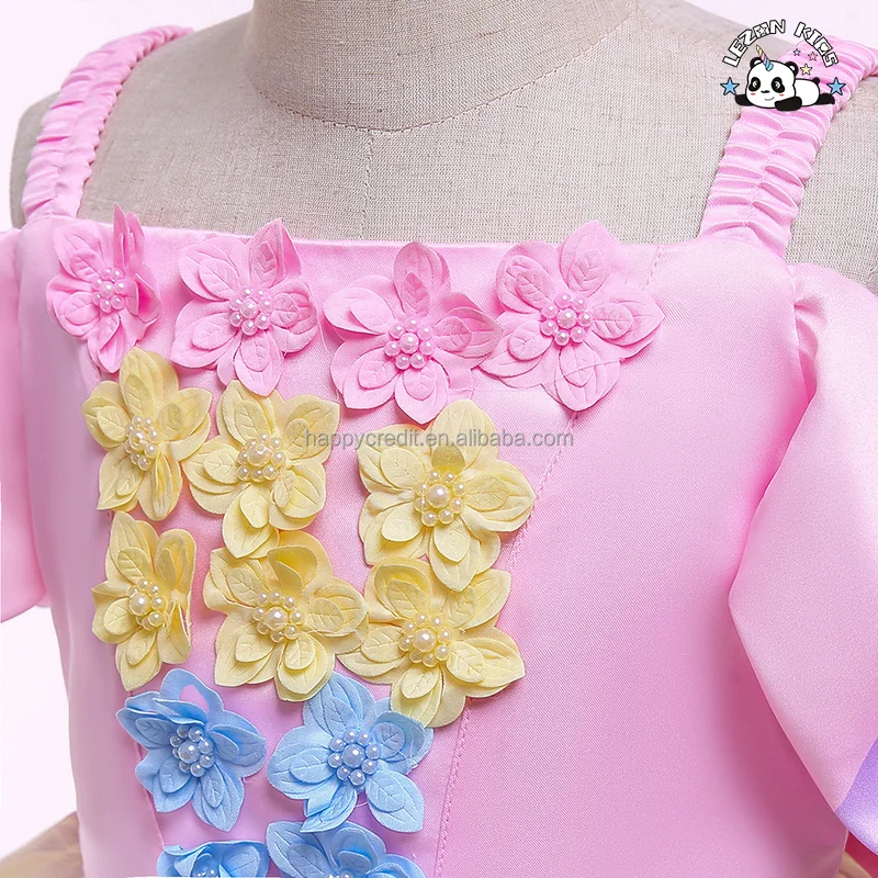 LEZONKIDS - Saia de Gaze de Arco-íris dos Sonhos Florais Saia de Princesa Menina Vestido Maxi de Desempenho para Cosplay